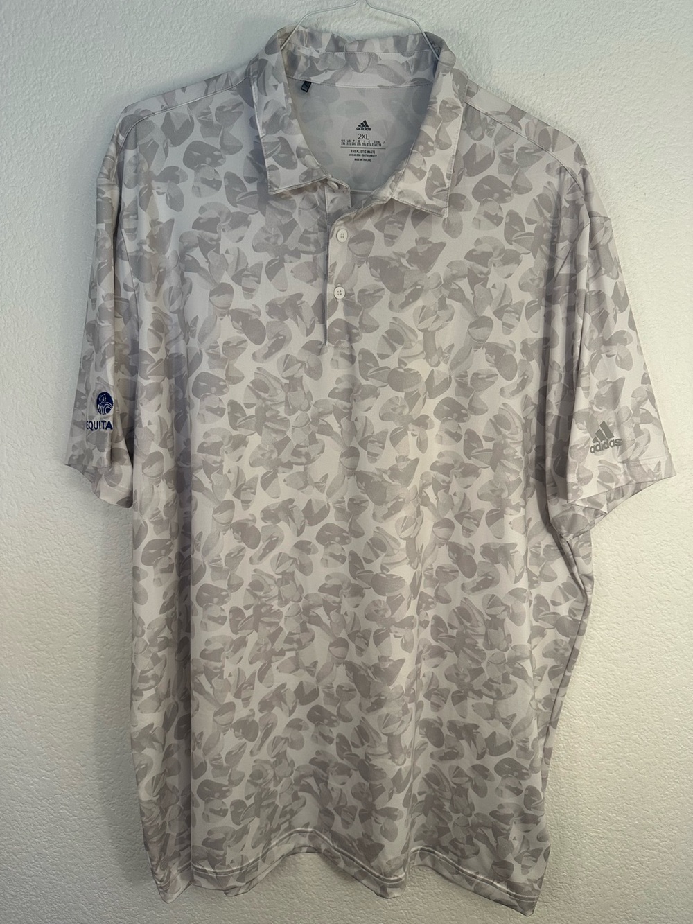 Adidas Golf Polo Men’s 2XL Gray Floral Performance Stretch Equitable Logo Shirt